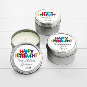 12 PIECES  Happy Retirement Personalized Travel Candle Tins  MAE189-D, Happy Retirement, Happy Retirement Favors
