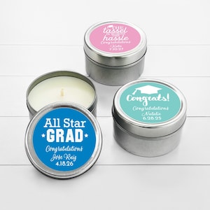 12 pcs  Graduation Personalized Travel Candle Tins - Graduation Favors - MAE61-D/BLND/JOSEF - Graduation Party Favors Candle Favors