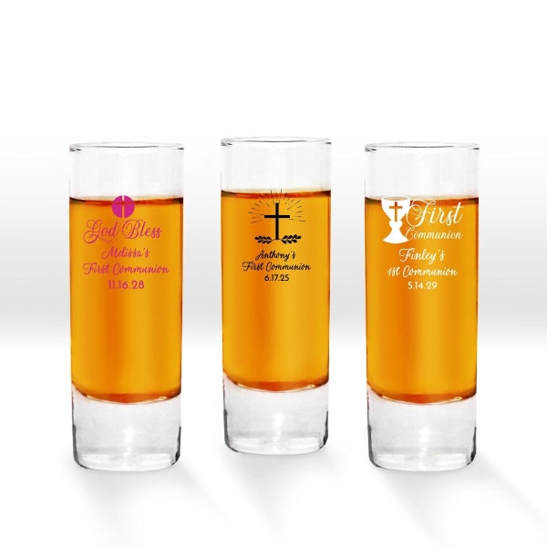 First Communion Personalized Tall Shot Glass Favors First Holy Communion Cross Tall Shot Glass Favors, MAE75, Cross Party Favors, Set of 24