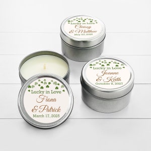 12 pcs   Irish Shamrock Confetti Wedding Personalized Candle Tins Favors Stickers - Wedding Candle Favors - MAE109-D -  Wedding Favors