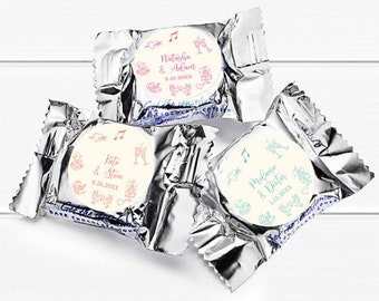 Wedding Favors, 50 pcs Wedding Doodle Drawing Icons Personalized Chocolate York Peppermint Pattie Favors - Wedding Party Favors MAE04