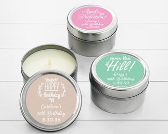 12 pcs  Adult Birthday Personalized Candle Tins Personalized Candle Favors MAE67-D/BLND/JOSEF Birthday Favors Adult Birthday Party