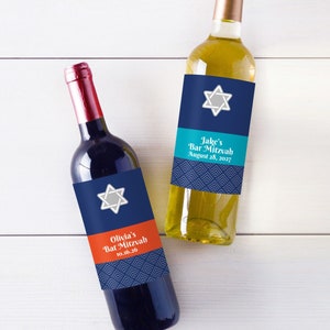 12 pcs  Bat Mitzvah Bar Mitzvah Personalized Wine Label Favors Stickers - Label Favors - MAE87-X1 - Bat Mitzvah Bar Mitzvah Favors Stickers