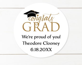 Graduation Labels, 24 pcs Congrats Grad Personalized Graduation Labels - Graduation Party Favors Stickers - Custom Stickers MAE205