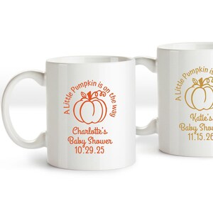 12 pcs  A Little Pumpkin Is On The Way Fall Baby Shower Personalized Ceramic White Mugs Baby Shower Favors, MAE123 Coffee Baby Favors