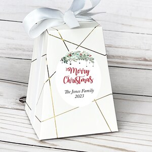 12 pcs  Christmas Holiday Personalized Pedestal Favor Boxes  - Christmas Holiday Favors -MAE107-M - Pedestal Favor Boxes with Stickers