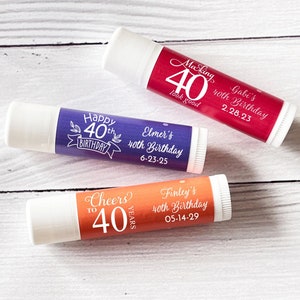 12 pcs  Fortieth 40th Birthday Personalized Tube Lip Balm - Forty Personalized Lip Balm - Birthday Favors - MAE84-N2 - Adult Birthday Party