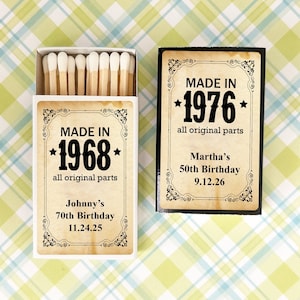 Birthday BULK Matches Set of 50, Made in All Original Parts Personalized Birthday Matches, Matchboxes Adult Birthday Party Favors MAE198