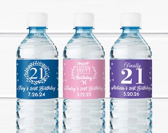 Set of 15 21st Birthday Personalized Water Bottle Labels, Adult Birthday Party Favors MAE216
