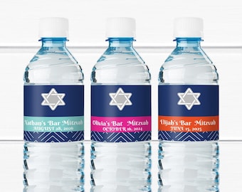 Set of 15 Bat Mitzvah Bar Mitzvah Personalized Water Bottle Labels, Bat or Bar Mitzvah Party Favors MAE87
