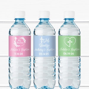 Set of 15 Mi Bautizo Baptism Personalized Water Bottle Labels, Baptism Christening Party Favors MAE63