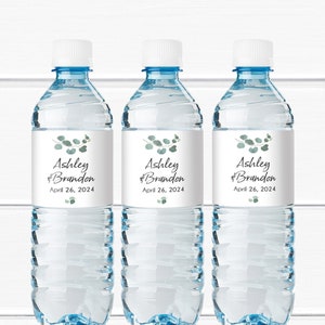 Set of 15 Eucalyptus Botanical Personalized Water Bottle Labels, Wedding Bridal Shower Party Favors MAE188