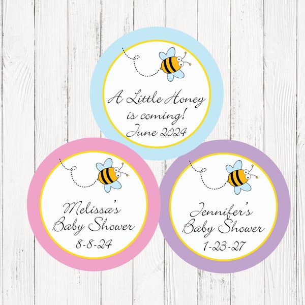 Baby Shower Labels, 24 pcs Honey Bee Personalized Baby Shower Labels - Baby Shower Favors Stickers - Custom Stickers MAE321146