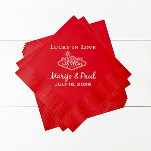 100 pcs  Personalized Napkins - Lucky In Love Vegas Design Napkins - MAE58Ah