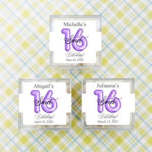 Sweet 16 Favors, Set of 10, Sweet 16 Birthday Balloon Personalized Square Acrylic Box Favors, Clear Plastic Box Party Favors MAE147