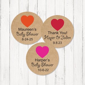 Baby Shower Labels, 24 pcs Kraft Heart Personalized Baby Shower Labels - Baby Shower Favors Stickers - Custom Stickers MAE540752