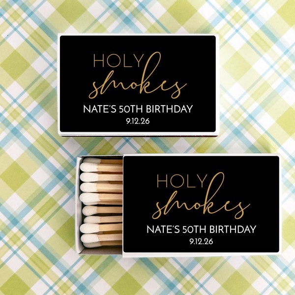 Birthday Matches Set of 50, Holy Smokes Birthday Matchbox Personalized with Stickers, Birthday  Party Favors, Matches Party Favors, MAE831Q