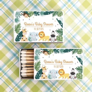 Baby Shower BULK Matches Set of 50, Safari Personalized Matches, Matchboxes Baby Shower Party Favors, MAE95