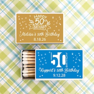 Birthday BULK Matches Set of 50, Fiftieth 50th Birthday Personalized Matches, Matchboxes 50th Birthday Party Favors MAE211