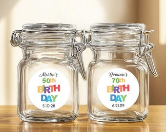Personalized Birthday Party Favor Jars: Square Glass Candy Jars, Set of 12