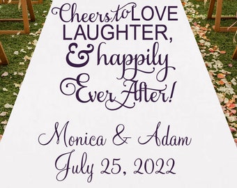 Personalized Wedding Aisle Runner: "Cheers to Love", Custom Names & Date