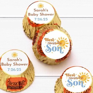 50 pcs Here Comes the Son Personalized Reese Chocolate Favors Personalized Baby Shower Favors - MAE128E-E- Reese Favors