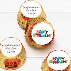 50 pcs  Happy Retirement Personalized Reese Chocolate Favors  Personalized Retirement Favors | MAE189-T | Happy Retirement Reese Favors
