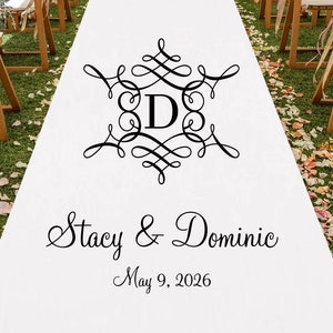 Custom Sussex Initial Personalized Aisle Runner - Wedding Aisle Runner - MAE22/ENT Plain White Aisle Runner