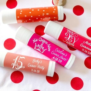 12 pcs Mis Quince Anos Personalized Tube Lip Balm - Birthday Favors - MAE65-N2/BLND/JOSEF/ - Quince Party Favors