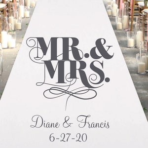 Mr. & Mrs. with Loop White Personalized Aisle Runner - Wedding Aisle Runner - MC22921 - Entrance - Plain White Aisle Runner