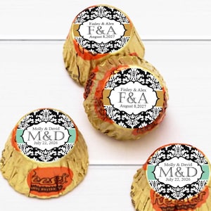 Wedding Party Favors, Set of 50, Damask Initials Personalized Hershey&#39;s Reese Peanut Butter Cups, Hershey&#39;s Reese Party Favors JM319