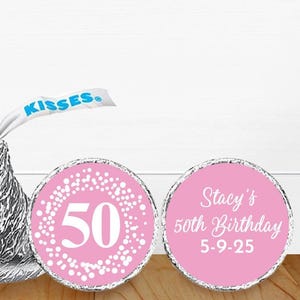 106 pcs  Fiftieth 50th Birthday Personalized Hershey&#39;s Kisses Labels,  50th Birthday Personalized Labels MAE211