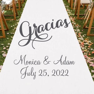 Custom Gracias Design White Personalized Aisle Runner  Wedding Aisle Runner + MIC242ZB/ENT + Personalized Ceremony Aisle Runner
