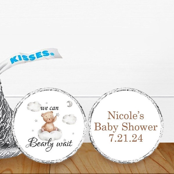 106 pcs  We Can Bearly Wait Baby Shower Personalized Hershey's Kisses Stickers Favors -Baby Shower Stickers Favors  MAE105-E