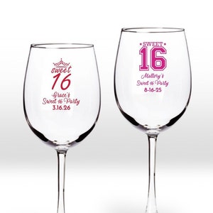 24 pcs   Sweet 16 Personalized Wine Glass with Stem Favors - MAE66/blnd/jos -  Wine Glass Favors - Sweet Sixteen Party Favors