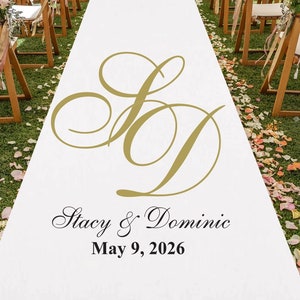 Custom Wedding Initials Personalized Wedding Aisle Runner -ENTR/MAE311-K   - Plain White Runner