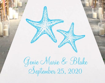 Custom Starfish Wedding Aisle Runner, Personalized Ceremony Decor