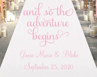 And So The Adventure Begins White Personalized Aisle Runner  Personalized Wedding Aisle Runner (MAE-MIC242/ENT)