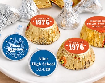 Personalized Class Reunion Hershey Reese Peanut Butter Kiss Stickers (106 pcs) – Party Favors