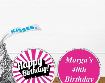 Personalized Birthday Hershey Kiss Stickers: Party Favors (Set of 106)