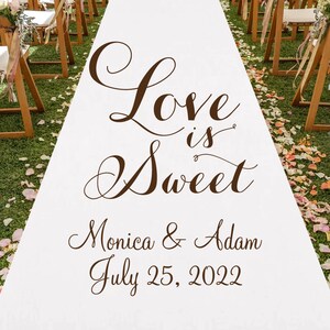 Custom Love is Sweet White Personalized Aisle Runner  Wedding Aisle Runner + MIC242ZA/ENT + Ceremony Aisle Runner