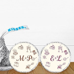 106 pcs, Fall Wedding Doodle Icons Personalized Hershey&#39;s Kisses Labels, Fall Wedding Kisses Stickers Labels MAE07