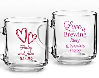 24 pcs  Wedding Style Personalized Glass Coffee Mug Favors Coffee Party Favors, MAE68, Wedding Coffee Mug Favor