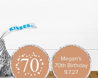 70th Birthday Favors, Set of 106, 70th Birthday Personalized Hershey's Kisses Stickers, Kisses Stickers Labels (Stickers Only) MAE70