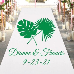 Custom Palm Leaves White Personalized Aisle Runner - Wedding Aisle Runner - MAE73218G - Plain White Aisle Runner - Entrance Layout