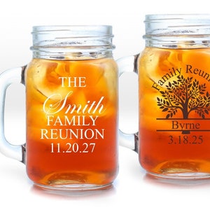 Set of 18 Family Reunion Personalized Large Mason Jar Mug (16oz), Affordable Family Relatives Reunion Party Favors MAE135