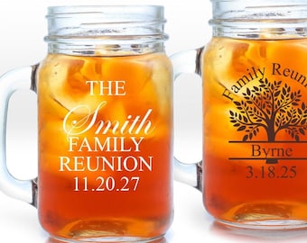 Set of 18 Family Reunion Personalized Large Mason Jar Mug (16oz), Affordable Family Relatives Reunion Party Favors MAE135