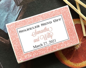 Wedding BULK Matches Set of 50, Sparkler Send Off Pink Glitter Effect Personalized Matches, Matchboxes Wedding Party Favors MIC925451