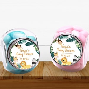 12 pcs  Safari Personalized Glass Candy Jar - MAE95-K - Baby Shower Glass Candy Jar Party Favors