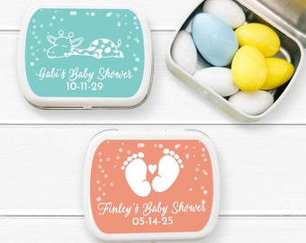 12 pcs  Baby Shower Personalized Empty Candy Mint Tin Favors - Baby Shower Favors - MAE62-J - Tin Baby Shower Favors